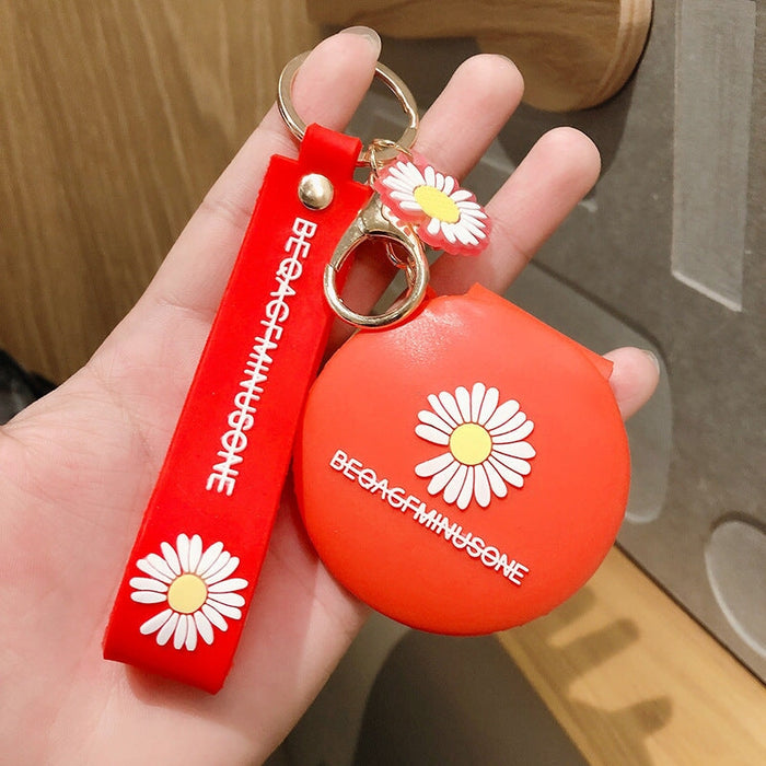 Wholesale Small Daisy Makeup Mirror Silicone Keychain JDC-KC-FeiRun019 Keychains 飞润 red Wholesale Jewelry JoyasDeChina Joyas De China