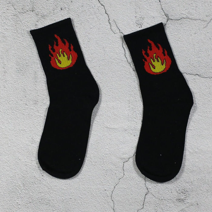 Wholesale Solid Color Socks Female Couple Running Sports Socks Socks Men's Mid-barrel Long Socks Socks JoyasDeChina Long Tube single flame Black Wholesale Jewelry JoyasDeChina Joyas De China