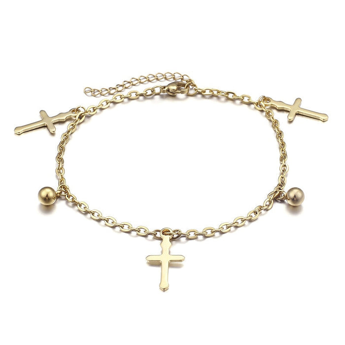 Wholesale Stainless Steel Cross Plated 18k Gold Anklet JDC-AS-Kalun001 Anklet 卡轮 Wholesale Jewelry JoyasDeChina Joyas De China