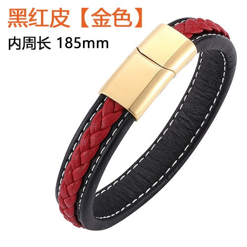 Wholesale Stainless Steel Leather Braided Men's Bracelet JDC-BT-RShen030 Bracelet 日盛 red 185mm Wholesale Jewelry JoyasDeChina Joyas De China