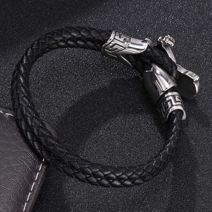 Wholesale Stainless Steel Leather Men Genuine Leather Braided Motorcycle Bracelet JDC-BT-RShen027 Bracelet 日盛 165mm Wholesale Jewelry JoyasDeChina Joyas De China