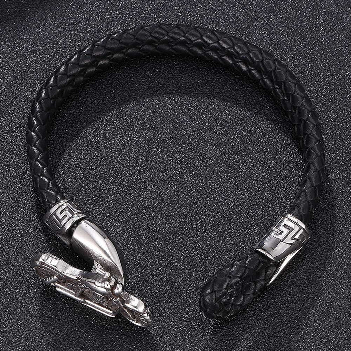 Wholesale Stainless Steel Leather Men Genuine Leather Braided Motorcycle Bracelet JDC-BT-RShen027 Bracelet 日盛 Wholesale Jewelry JoyasDeChina Joyas De China