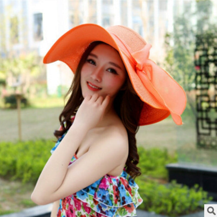 Wholesale Summer Women Cotton Sunscreen Beach Hat Outdoor Foldable Straw Hat JDC-FH-Qiuj008 Fashionhat 秋婕 orange M(56-58cm) Wholesale Jewelry JoyasDeChina Joyas De China