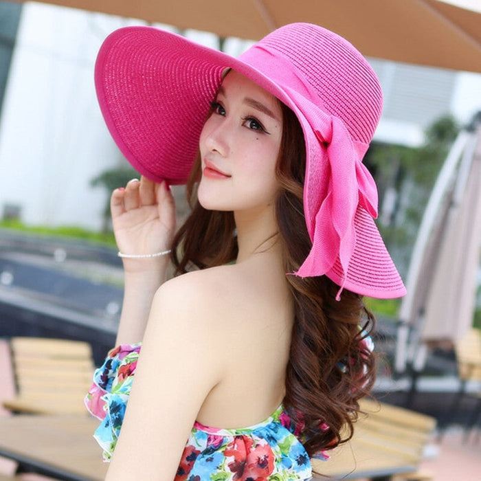 Wholesale Summer Women Cotton Sunscreen Beach Hat Outdoor Foldable Straw Hat JDC-FH-Qiuj008 Fashionhat 秋婕 rose red M(56-58cm) Wholesale Jewelry JoyasDeChina Joyas De China