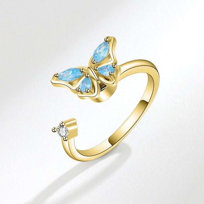 Wholesale Swivel Ring Blue Rhinestone Marquise Butterfly Ring JDC-RS-YZM079 Rings 伊之美 Gold adjustable opening Wholesale Jewelry JoyasDeChina Joyas De China