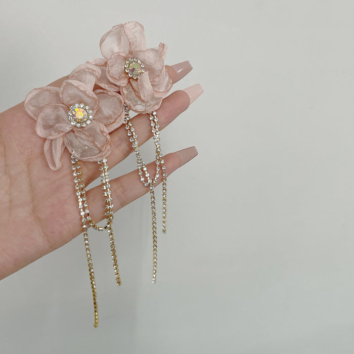 Wholesale tassel flower fabric earrings JDC-ES-JW014 Earrings 佳伟 pink Wholesale Jewelry JoyasDeChina Joyas De China