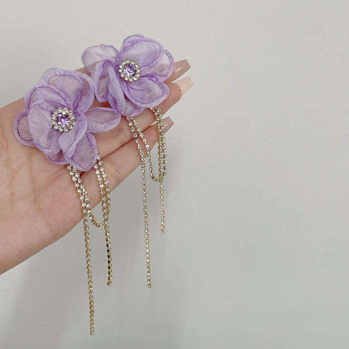 Wholesale tassel flower fabric earrings JDC-ES-JW014 Earrings 佳伟 purple Wholesale Jewelry JoyasDeChina Joyas De China