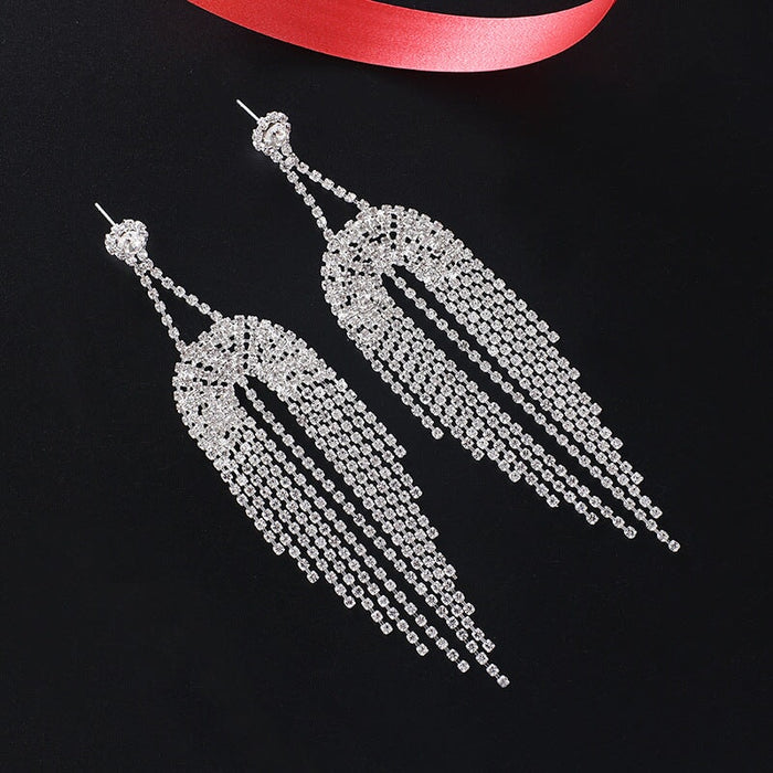 Wholesale Tassel Rhinestone Earrings JDC-ES-ZHONGW022 Earrings 众薇 silver Wholesale Jewelry JoyasDeChina Joyas De China