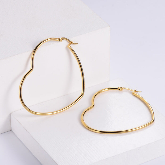 Wholesale Titanium Steel 18k Gold Plated Polished Large Heart Shape Earrings JDC-ES-Aimi001 Earrings 爱米 Wholesale Jewelry JoyasDeChina Joyas De China