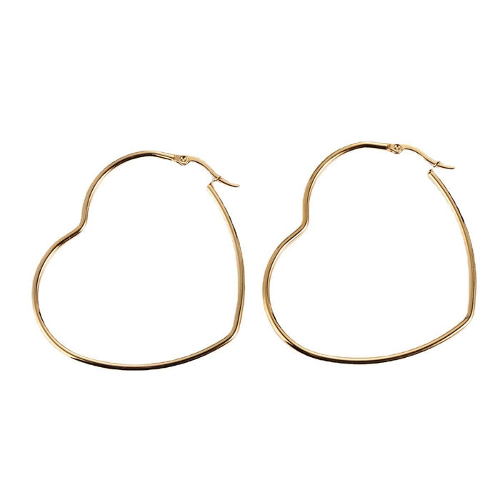 Wholesale Titanium Steel 18k Gold Plated Polished Large Heart Shape Earrings JDC-ES-Aimi001 Earrings 爱米 gold Wholesale Jewelry JoyasDeChina Joyas De China