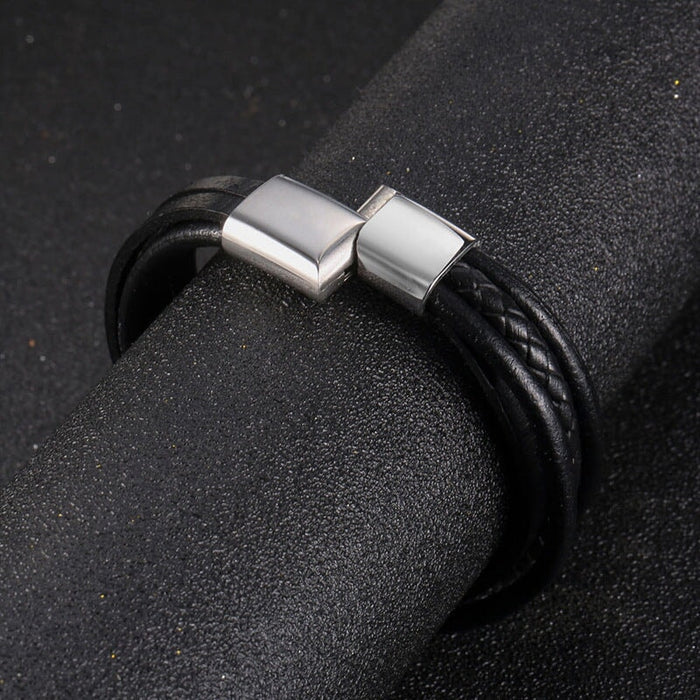 Wholesale Titanium Steel Leather Black Men's Braided Bracelet JDC-BT-Yixin001 Bracelet 壹芯 Wholesale Jewelry JoyasDeChina Joyas De China