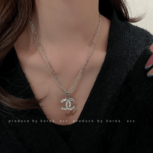 Wholesale Titanium Steel Zircon Alphabet Necklace （F）JDC-NE-Fengm010 necklaces 丰美 Wholesale Jewelry JoyasDeChina Joyas De China