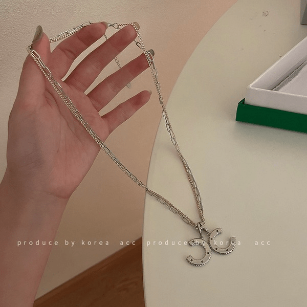 Wholesale Titanium Steel Zircon Alphabet Necklace （F）JDC-NE-Fengm010 necklaces 丰美 Wholesale Jewelry JoyasDeChina Joyas De China