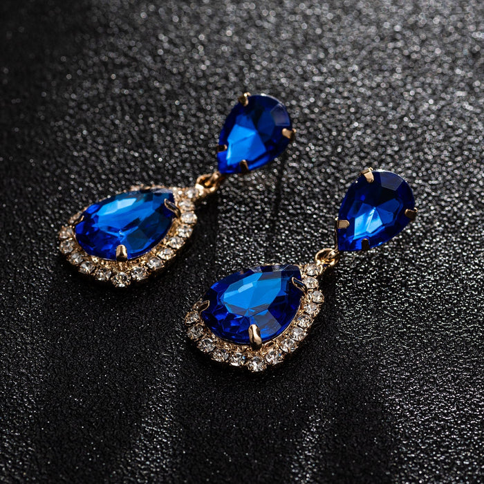 Wholesale water drop shape earrings JDC-ES-ZHONGW027 Earrings 众薇 Gold+sapphire blue K5 Wholesale Jewelry JoyasDeChina Joyas De China