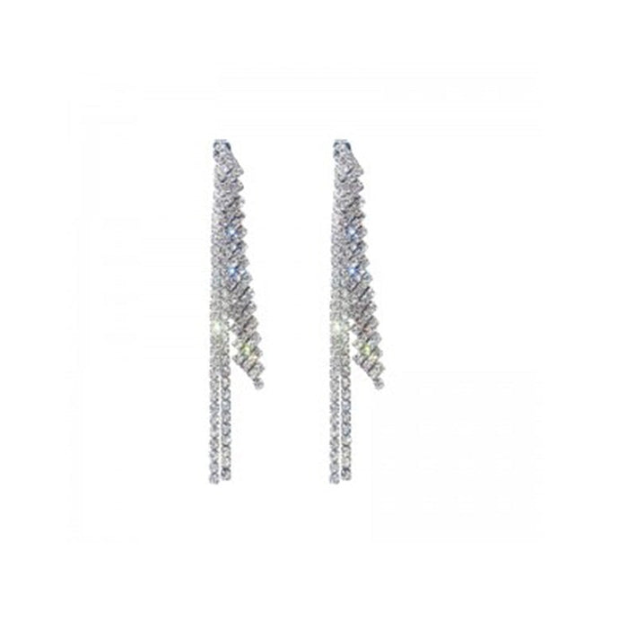 Wholesale white sparkling diamond tassel stud earrings JDC-ES-Sideng030 Earrings 思登 Wholesale Jewelry JoyasDeChina Joyas De China