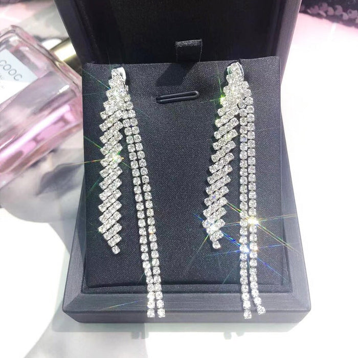 Wholesale white sparkling diamond tassel stud earrings JDC-ES-Sideng030 Earrings 思登 Wholesale Jewelry JoyasDeChina Joyas De China