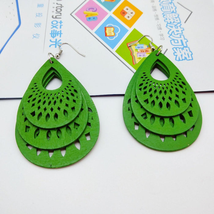 Wholesale Wood Water Drop Color Hollow Geometric Earrings MOQ≥2 JDC-ES-AnX011 Earrings 安修 green moq2 Wholesale Jewelry JoyasDeChina Joyas De China