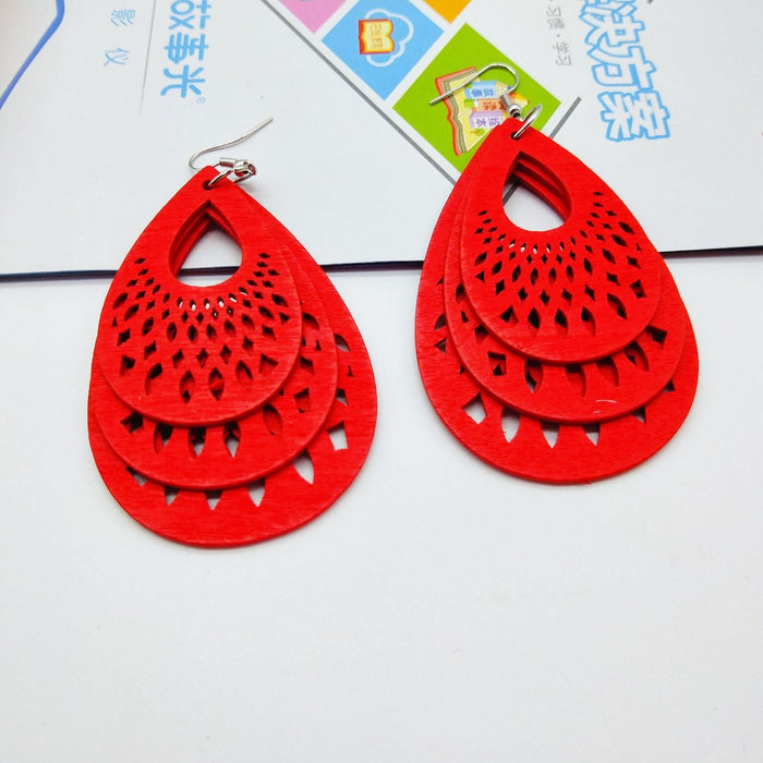 Wholesale Wood Water Drop Color Hollow Geometric Earrings MOQ≥2 JDC-ES-AnX011 Earrings 安修 gules moq2 Wholesale Jewelry JoyasDeChina Joyas De China
