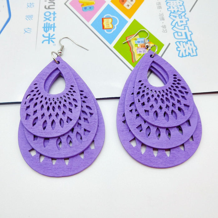 Wholesale Wood Water Drop Color Hollow Geometric Earrings MOQ≥2 JDC-ES-AnX011 Earrings 安修 purple mioq2 Wholesale Jewelry JoyasDeChina Joyas De China