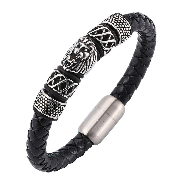 Wholesale woven leather stainless steel bracelet JDC-BT-RShen003 Bracelet 日盛 185mm black 3 Wholesale Jewelry JoyasDeChina Joyas De China