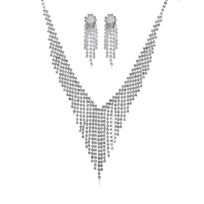 Wholesale Zinc Alloy Rhinestone Tassel Earrings Necklace Set JDC-ST-Duoh002 Suit 朵涵 Wholesale Jewelry JoyasDeChina Joyas De China
