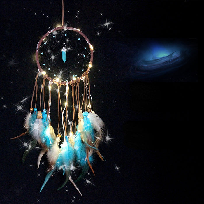 Wholesale Turquoise Indian Feather Christmas Lights Dream Catcher JDC-DC-MengS058