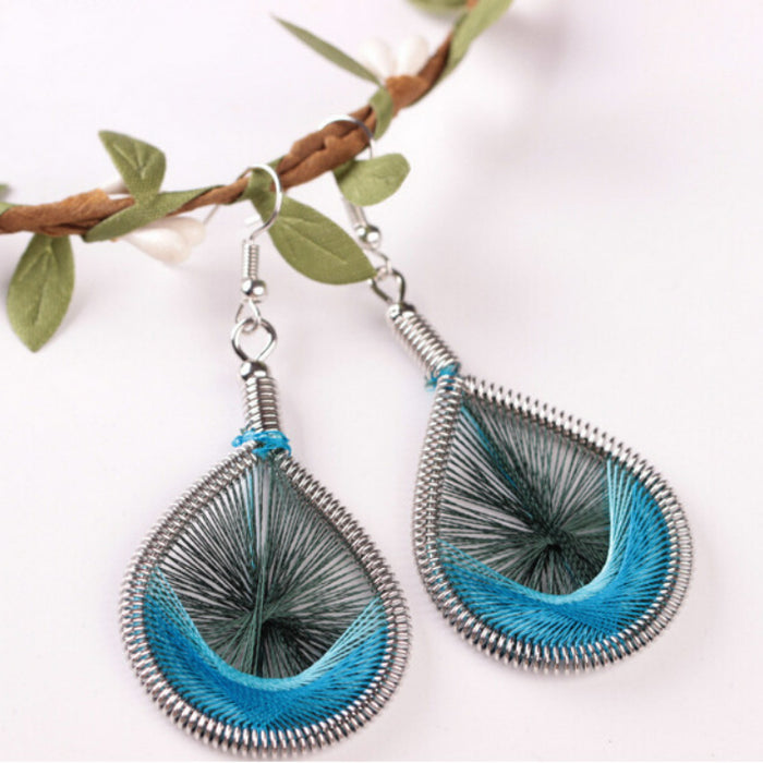 Wholesale Blue Handwoven Ethnic Earrings MOQ≥3 JDC-ES-dir003