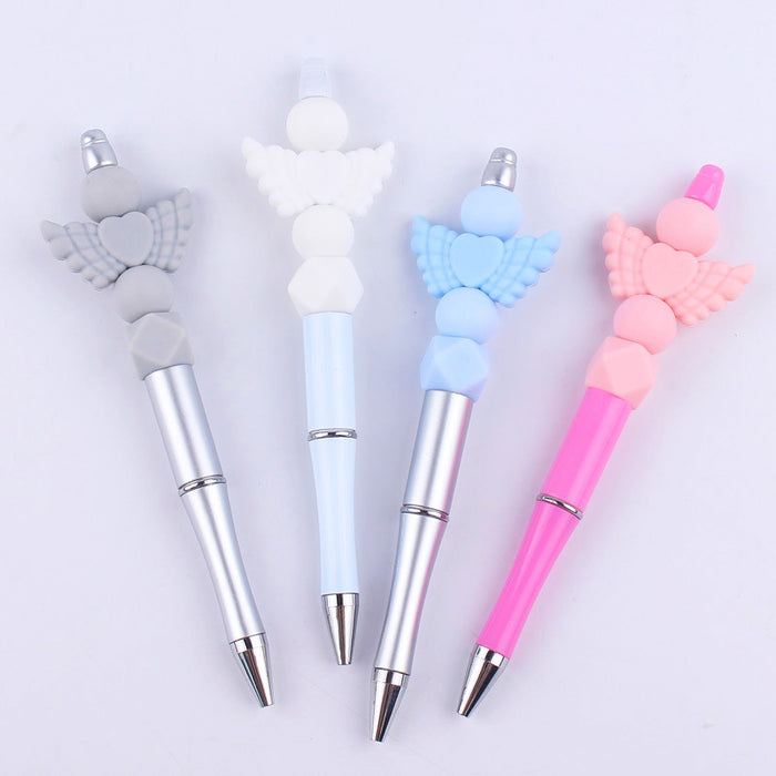 Wholesale Beadable Pens Handmade Angel Silicone Beaded Ballpoint Pen JDC-BP-GuangTian005