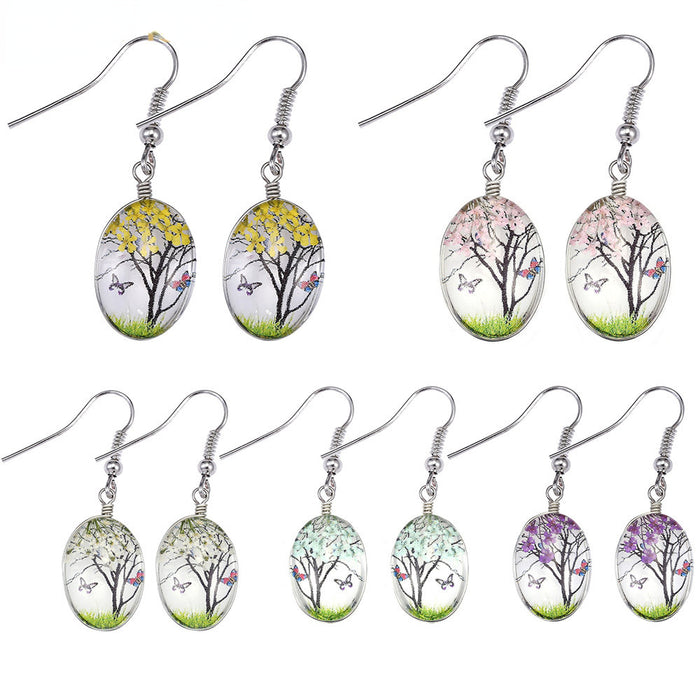 Wholesale Glass Dried Flower Alloy Earrings MOQ≥2 JDC-ES-Zhongn019