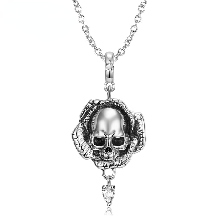 Wholesale Necklace Silver Skull Flower Pendant JDC-NE-MAG002