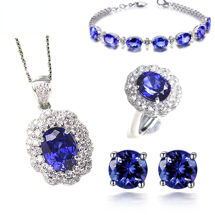 Wholesale Sapphire Crystal Copper Necklace Bracelet Earrings Ring Set JDC-RS-XingH001
