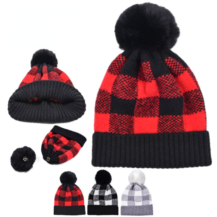 Wholesale Fashion Hat Wool Christmas Plaid Detachable Hair Ball Curling JDC-FH-WenR023