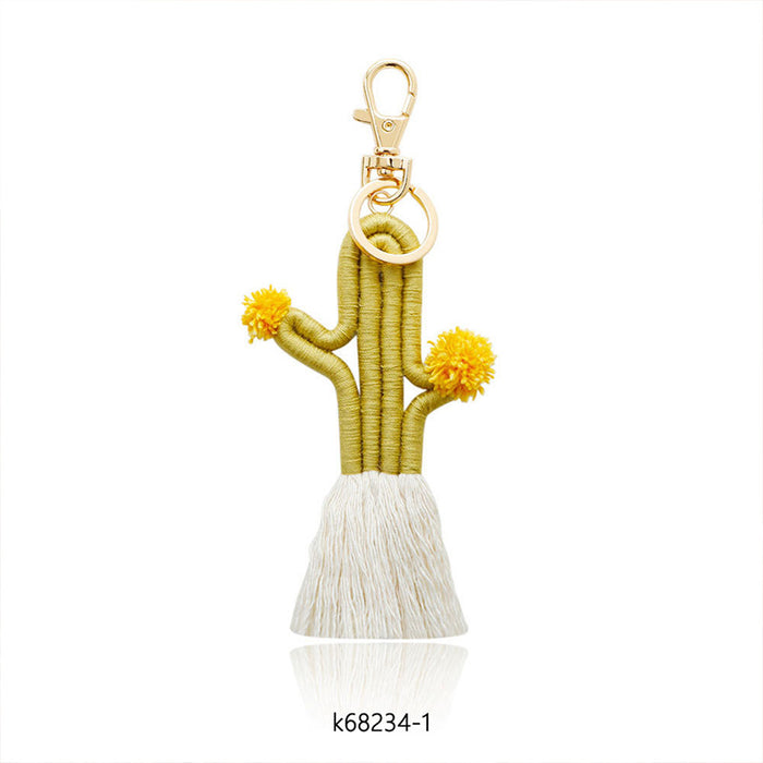 Wholesale hand woven Bohemian cactus keychain MOQ≥2 JDC-KC-JM008