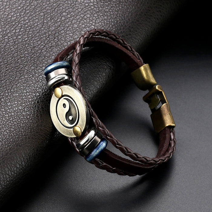 Wholesale Bracelet Alloy Leather Tai Chi Yin Yang Pattern Beads MOQ≥2 JDC-BT-LiuJ003