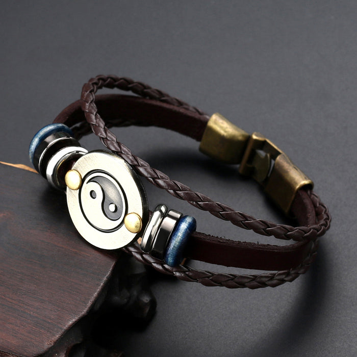 Wholesale Bracelet Alloy Leather Tai Chi Yin Yang Pattern Beads MOQ≥2 JDC-BT-LiuJ003