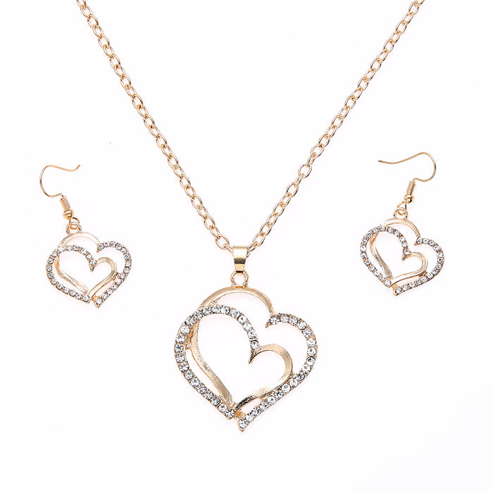Jewelry WholesaleWholesale Gold Love Peach Heart Earrings Necklace SetJDC-ES-Hany003 Earrings 韩萸 %variant_option1% %variant_option2% %variant_option3%  Factory Price JoyasDeChina Joyas De China