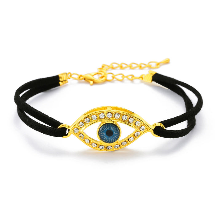 Wholesale Gold Eye Diamond Black Rope Braided Bracelet JDC-BT-jinB004