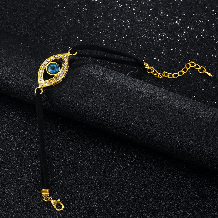Wholesale Gold Eye Diamond Black Rope Braided Bracelet JDC-BT-jinB004