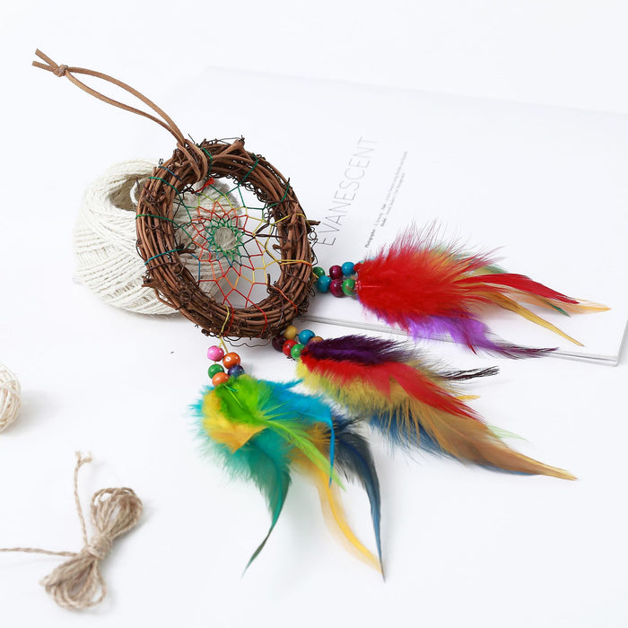 Wholesale Dreamcatcher Trees Fumigated Feather Colored Threads Wooden Beads Handmade JDC-DC-YXuan015