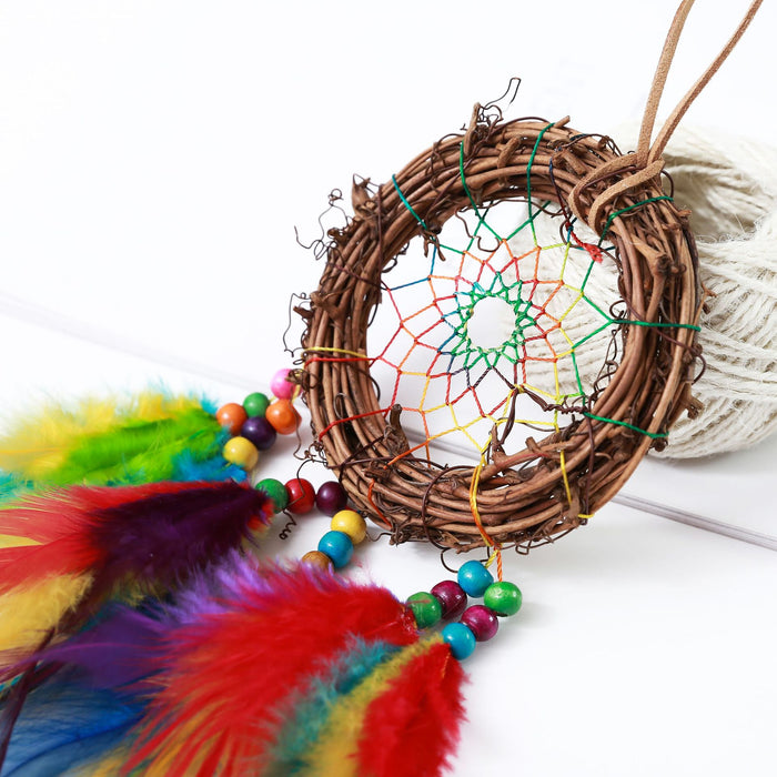 Wholesale Dreamcatcher Trees Fumigated Feather Colored Threads Wooden Beads Handmade JDC-DC-YXuan015