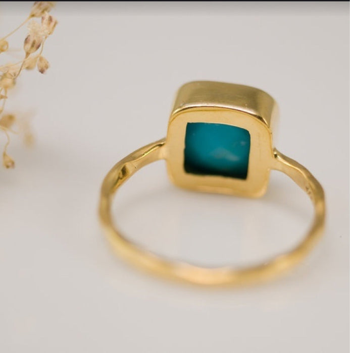 Wholesale Ring Simple Square Turquoise Plated 18k Gold Ring JDC-RS-RongY012