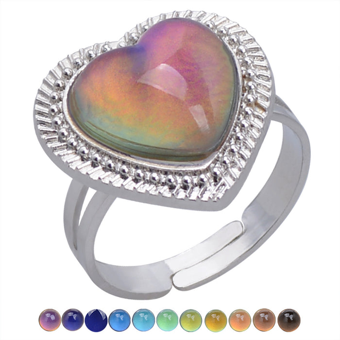 Wholesale Acrylic Gemstone Temperature And Color Change Alloy Ring JDC-RS-LanA003