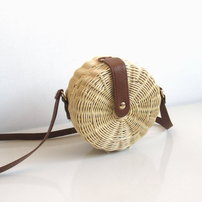 Wholesale round straw bag rattan small round cake bag cute shoulder beach bag JDC-SD-DeR001