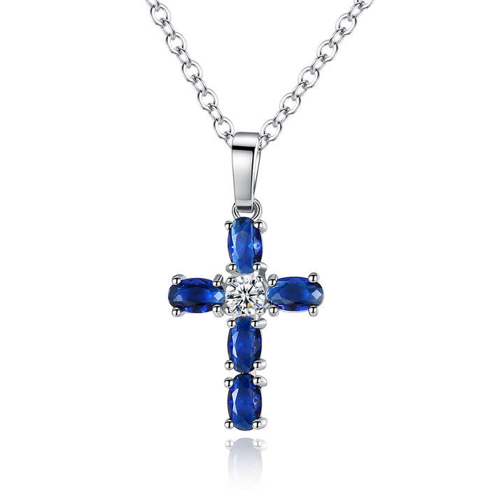 Wholesale necklace blue zircon cross item oval zircon inlay JDC-NE-MiMeng036