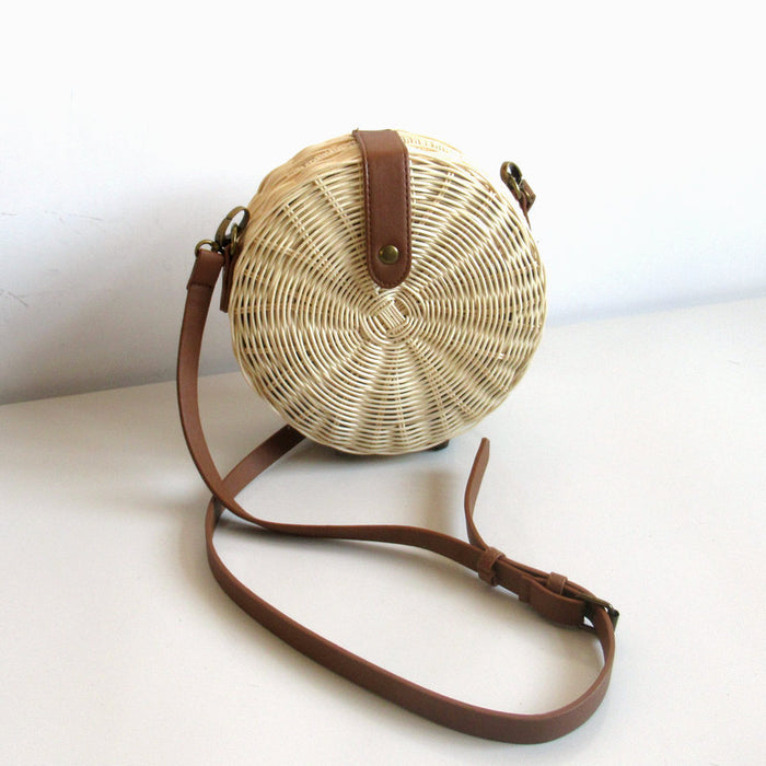 Wholesale round straw bag rattan small round cake bag cute shoulder beach bag JDC-SD-DeR001