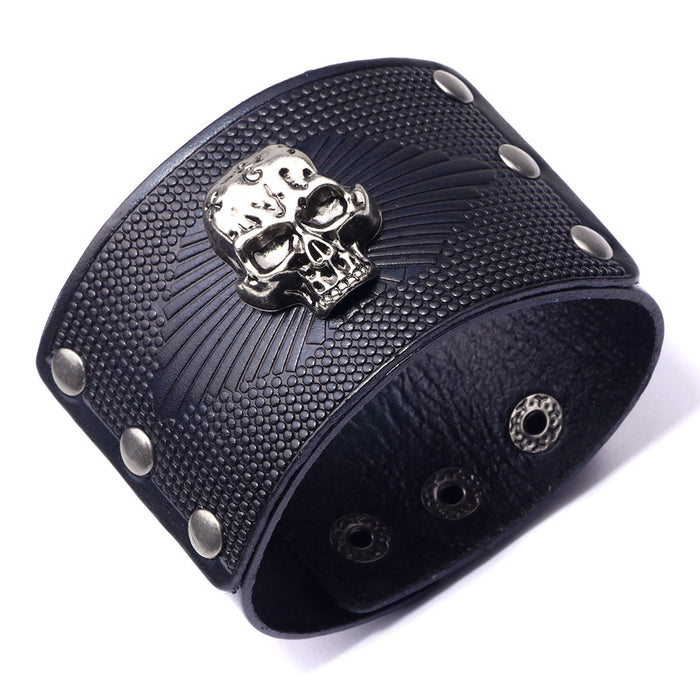 Wholesale Bracelet Men's Alloy Leather Skull Exaggerated Wide Leather JDC-BT-QiN032