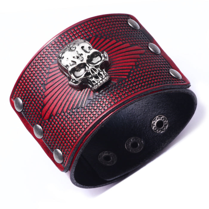 Wholesale Bracelet Men's Alloy Leather Skull Exaggerated Wide Leather JDC-BT-QiN032
