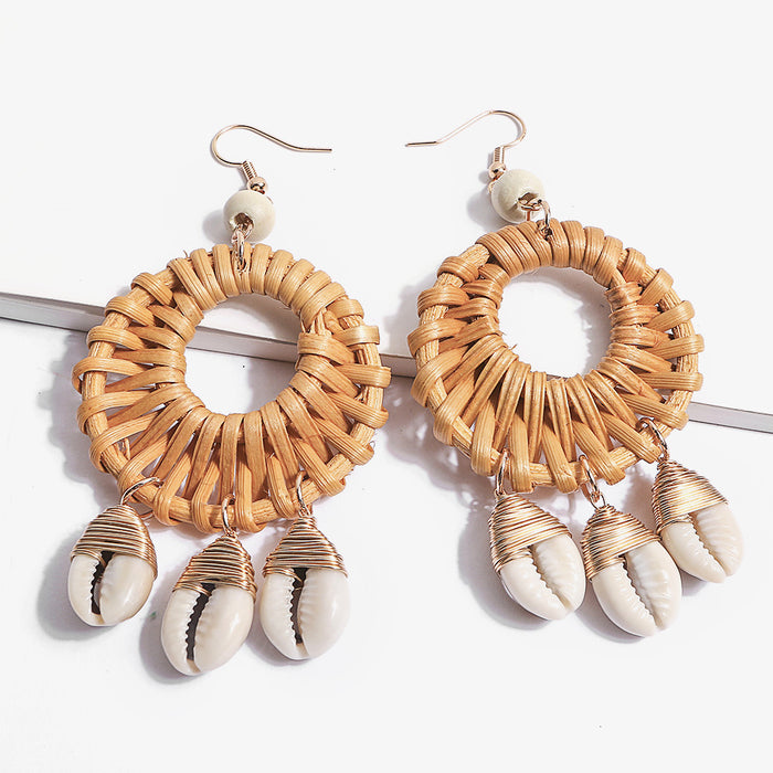 Wholesale Rattan Copper Wire Shell Braided Conch Earrings JDC-ES-JM012