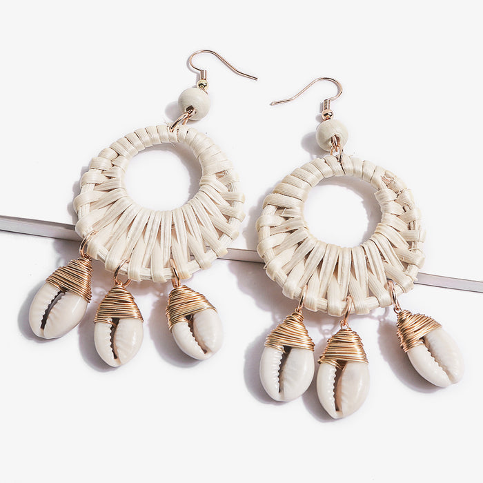 Wholesale Rattan Copper Wire Shell Braided Conch Earrings JDC-ES-JM012