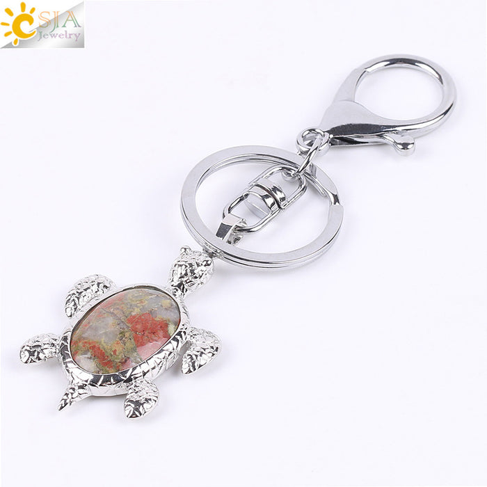 Wholesale Natural Stone Crystal Turtle Keychain JDC-KC-HS001